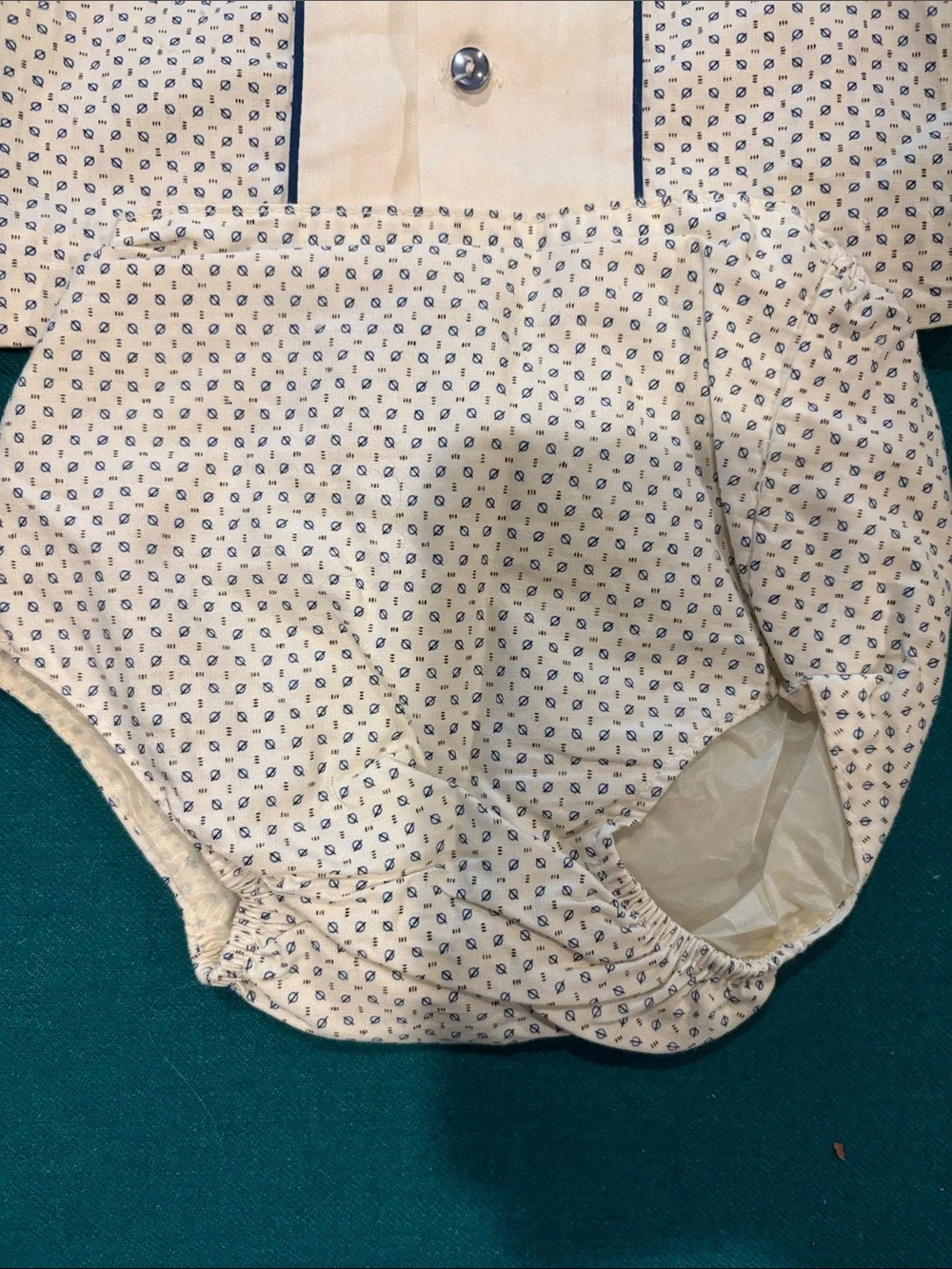 Penney’s Size 0 Vintage 2 Piece Cream and Navy Printed Baby Shirt Set